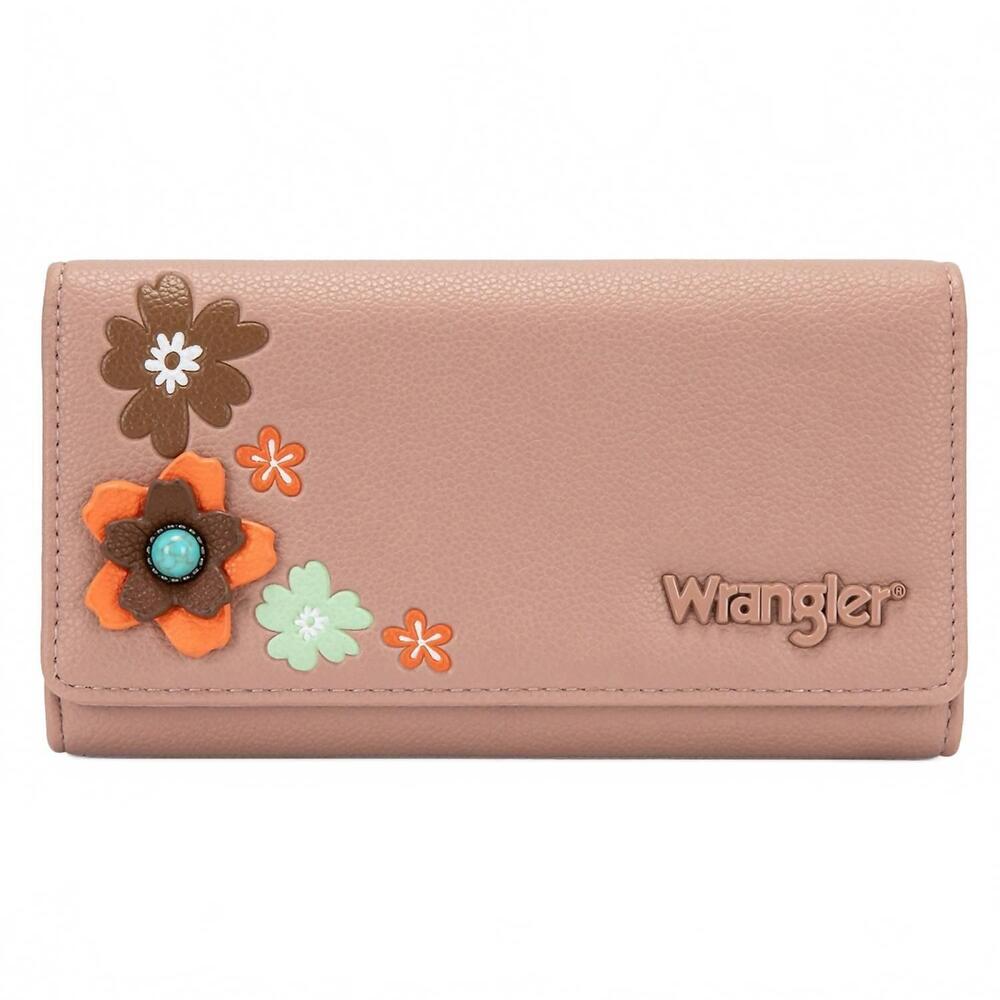 NEW WRANGLER multi floral turquoise rfid long wallet in pink